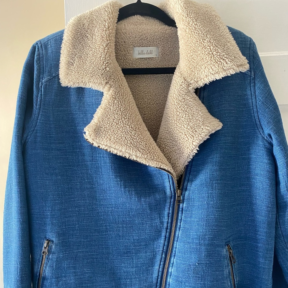 Bella Dahl Women Small Faux Shearling Blue Moto Jacket